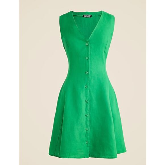 J Crew Linen Shirt Dress 4 Green NWOT CK837 J.Crew Travel Resort Tie Back - Picture 4 of 6